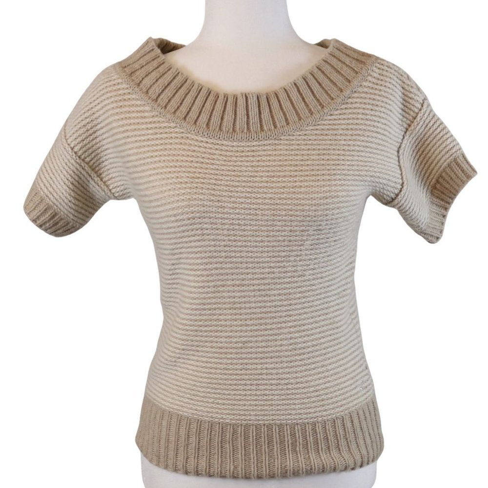 American Eagle Cream Short-Sleeve Fitted Sweater